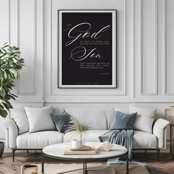 John 316 Scripture Wall Art in Raisin Black and Alabaster