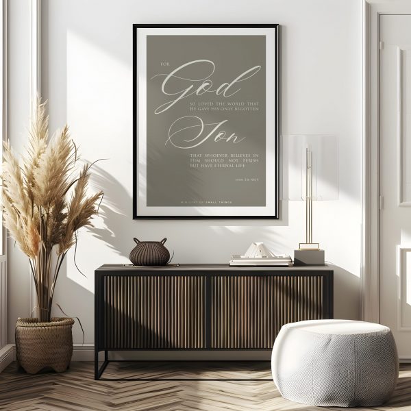 John 316 Scripture Wall Art in Taupe and Linen
